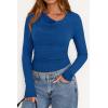 imagePRETTYGARDEN Womens Long Sleeve Cowl Neck Ribbed Knit Fall Shirts Slim Fit Ruched Going Out Crop Tops Basic TShirtsBlue