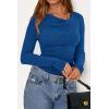 imagePRETTYGARDEN Womens Long Sleeve Cowl Neck Ribbed Knit Fall Shirts Slim Fit Ruched Going Out Crop Tops Basic TShirtsBlue