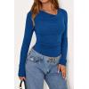 imagePRETTYGARDEN Womens Long Sleeve Cowl Neck Ribbed Knit Fall Shirts Slim Fit Ruched Going Out Crop Tops Basic TShirtsBlue