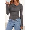 imagePRETTYGARDEN Womens Long Sleeve Cowl Neck Ribbed Knit Fall Shirts Slim Fit Ruched Going Out Crop Tops Basic TShirtsDark Grey