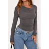 imagePRETTYGARDEN Womens Long Sleeve Cowl Neck Ribbed Knit Fall Shirts Slim Fit Ruched Going Out Crop Tops Basic TShirtsDark Grey