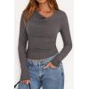 imagePRETTYGARDEN Womens Long Sleeve Cowl Neck Ribbed Knit Fall Shirts Slim Fit Ruched Going Out Crop Tops Basic TShirtsDark Grey
