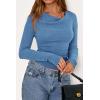 imagePRETTYGARDEN Womens Long Sleeve Cowl Neck Ribbed Knit Fall Shirts Slim Fit Ruched Going Out Crop Tops Basic TShirtsLight Blue