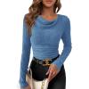 imagePRETTYGARDEN Womens Long Sleeve Cowl Neck Ribbed Knit Fall Shirts Slim Fit Ruched Going Out Crop Tops Basic TShirtsLight Blue