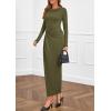 imagePRETTYGARDEN Womens Fall Wedding Guest Cocktail Midi Dresses Elegant Long Sleeve Bodycon Ruched Dress 2025 Fashion ClothingArmy Green