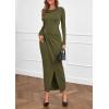 imagePRETTYGARDEN Womens Fall Wedding Guest Cocktail Midi Dresses Elegant Long Sleeve Bodycon Ruched Dress 2025 Fashion ClothingArmy Green