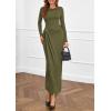 imagePRETTYGARDEN Womens Fall Wedding Guest Cocktail Midi Dresses Elegant Long Sleeve Bodycon Ruched Dress 2025 Fashion ClothingArmy Green