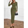 imagePRETTYGARDEN Womens Fall Wedding Guest Cocktail Midi Dresses Elegant Long Sleeve Bodycon Ruched Dress 2025 Fashion ClothingArmy Green