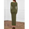 imagePRETTYGARDEN Womens Fall Wedding Guest Cocktail Midi Dresses Elegant Long Sleeve Bodycon Ruched Dress 2025 Fashion ClothingArmy Green