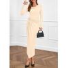 imagePRETTYGARDEN Womens Fall Wedding Guest Cocktail Midi Dresses Elegant Long Sleeve Bodycon Ruched Dress 2025 Fashion ClothingBeige