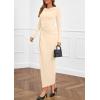 imagePRETTYGARDEN Womens Fall Wedding Guest Cocktail Midi Dresses Elegant Long Sleeve Bodycon Ruched Dress 2025 Fashion ClothingBeige