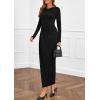imagePRETTYGARDEN Womens Fall Wedding Guest Cocktail Midi Dresses Elegant Long Sleeve Bodycon Ruched Dress 2025 Fashion ClothingBlack