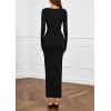 imagePRETTYGARDEN Womens Fall Wedding Guest Cocktail Midi Dresses Elegant Long Sleeve Bodycon Ruched Dress 2025 Fashion ClothingBlack