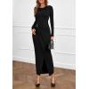 imagePRETTYGARDEN Womens Fall Wedding Guest Cocktail Midi Dresses Elegant Long Sleeve Bodycon Ruched Dress 2025 Fashion ClothingBlack