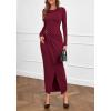 imagePRETTYGARDEN Womens Fall Wedding Guest Cocktail Midi Dresses Elegant Long Sleeve Bodycon Ruched Dress 2025 Fashion ClothingBurgundy