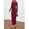 imagePRETTYGARDEN Womens Fall Wedding Guest Cocktail Midi Dresses Elegant Long Sleeve Bodycon Ruched Dress 2025 Fashion ClothingBurgundy