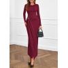 imagePRETTYGARDEN Womens Fall Wedding Guest Cocktail Midi Dresses Elegant Long Sleeve Bodycon Ruched Dress 2025 Fashion ClothingBurgundy