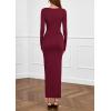 imagePRETTYGARDEN Womens Fall Wedding Guest Cocktail Midi Dresses Elegant Long Sleeve Bodycon Ruched Dress 2025 Fashion ClothingBurgundy