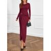 imagePRETTYGARDEN Womens Fall Wedding Guest Cocktail Midi Dresses Elegant Long Sleeve Bodycon Ruched Dress 2025 Fashion ClothingBurgundy