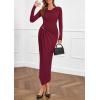 imagePRETTYGARDEN Womens Fall Wedding Guest Cocktail Midi Dresses Elegant Long Sleeve Bodycon Ruched Dress 2025 Fashion ClothingBurgundy