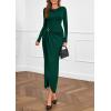 imagePRETTYGARDEN Womens Fall Wedding Guest Cocktail Midi Dresses Elegant Long Sleeve Bodycon Ruched Dress 2025 Fashion ClothingDark Green