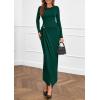 imagePRETTYGARDEN Womens Fall Wedding Guest Cocktail Midi Dresses Elegant Long Sleeve Bodycon Ruched Dress 2025 Fashion ClothingDark Green