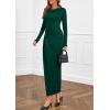 imagePRETTYGARDEN Womens Fall Wedding Guest Cocktail Midi Dresses Elegant Long Sleeve Bodycon Ruched Dress 2025 Fashion ClothingDark Green