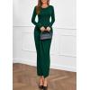 imagePRETTYGARDEN Womens Fall Wedding Guest Cocktail Midi Dresses Elegant Long Sleeve Bodycon Ruched Dress 2025 Fashion ClothingDark Green