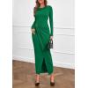 imagePRETTYGARDEN Womens Fall Wedding Guest Cocktail Midi Dresses Elegant Long Sleeve Bodycon Ruched Dress 2025 Fashion ClothingGreen