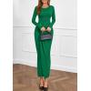 imagePRETTYGARDEN Womens Fall Wedding Guest Cocktail Midi Dresses Elegant Long Sleeve Bodycon Ruched Dress 2025 Fashion ClothingGreen