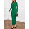 imagePRETTYGARDEN Womens Fall Wedding Guest Cocktail Midi Dresses Elegant Long Sleeve Bodycon Ruched Dress 2025 Fashion ClothingGreen