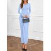 imagePRETTYGARDEN Womens Fall Wedding Guest Cocktail Midi Dresses Elegant Long Sleeve Bodycon Ruched Dress 2025 Fashion ClothingLight Blue