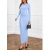imagePRETTYGARDEN Womens Fall Wedding Guest Cocktail Midi Dresses Elegant Long Sleeve Bodycon Ruched Dress 2025 Fashion ClothingLight Blue