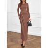 imagePRETTYGARDEN Womens Fall Wedding Guest Cocktail Midi Dresses Elegant Long Sleeve Bodycon Ruched Dress 2025 Fashion ClothingLight Brown
