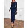 imagePRETTYGARDEN Womens Fall Wedding Guest Cocktail Midi Dresses Elegant Long Sleeve Bodycon Ruched Dress 2025 Fashion ClothingNavy Blue