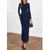 imagePRETTYGARDEN Womens Fall Wedding Guest Cocktail Midi Dresses Elegant Long Sleeve Bodycon Ruched Dress 2025 Fashion ClothingNavy Blue