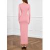 imagePRETTYGARDEN Womens Fall Wedding Guest Cocktail Midi Dresses Elegant Long Sleeve Bodycon Ruched Dress 2025 Fashion ClothingPink
