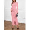 imagePRETTYGARDEN Womens Fall Wedding Guest Cocktail Midi Dresses Elegant Long Sleeve Bodycon Ruched Dress 2025 Fashion ClothingPink