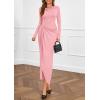 imagePRETTYGARDEN Womens Fall Wedding Guest Cocktail Midi Dresses Elegant Long Sleeve Bodycon Ruched Dress 2025 Fashion ClothingPink