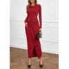 imagePRETTYGARDEN Womens Fall Wedding Guest Cocktail Midi Dresses Elegant Long Sleeve Bodycon Ruched Dress 2025 Fashion ClothingRed