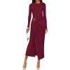 imagePRETTYGARDEN Womens Fall Wedding Guest Cocktail Midi Dresses Elegant Long Sleeve Bodycon Ruched Dress 2025 Fashion ClothingBurgundy