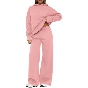 imagePRETTYGARDEN Womens Sweatsuits 2 Piece Set 2025 Casual Winter Long Sleeve Hoodie Loose Wide Leg Sweatpants Fall TracksuitPink