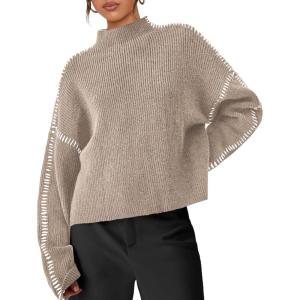 imagePRETTYGARDEN Womens Chunky Knit Sweaters 2025 Fall Long Sleeve Mock Neck Oversized Pullover Tops Winter Fashion ClothesCamel