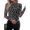 imagePRETTYGARDEN Womens Mesh Floral Blouses 2025 Fall Clothes Long Sleeve Going Out Tops Fitted Shirts Date Night Outfit01 Dot Black White