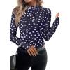 imagePRETTYGARDEN Womens Mesh Floral Blouses 2025 Fall Clothes Long Sleeve Going Out Tops Fitted Shirts Date Night Outfit01 Dot Navy White