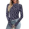 imagePRETTYGARDEN Womens Mesh Floral Blouses 2025 Fall Clothes Long Sleeve Going Out Tops Fitted Shirts Date Night Outfit01 Dot Navy White
