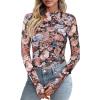 imagePRETTYGARDEN Womens Mesh Floral Blouses 2025 Fall Clothes Long Sleeve Going Out Tops Fitted Shirts Date Night OutfitFloral Black Blue
