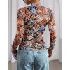 imagePRETTYGARDEN Womens Mesh Floral Blouses 2025 Fall Clothes Long Sleeve Going Out Tops Fitted Shirts Date Night OutfitFloral Black Orange