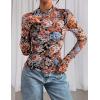 imagePRETTYGARDEN Womens Mesh Floral Blouses 2025 Fall Clothes Long Sleeve Going Out Tops Fitted Shirts Date Night OutfitFloral Black Orange