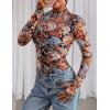 imagePRETTYGARDEN Womens Mesh Floral Blouses 2025 Fall Clothes Long Sleeve Going Out Tops Fitted Shirts Date Night OutfitFloral Black Orange